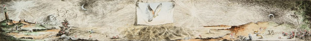 The vulnerable journey of the Falco Naumanii | 1995 | 42 x 7 cm | Etching, hand-coloured
