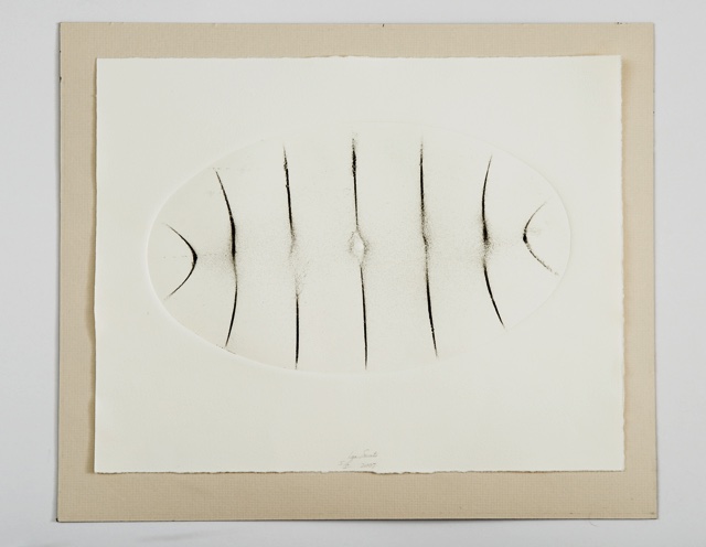 The shape of silence 1V, monoprint 29 x 23.5 cm. Metal powder on paper