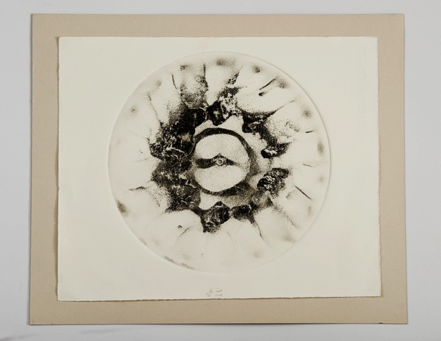 The shape of silence, monoprint powder on paper 29cm across
